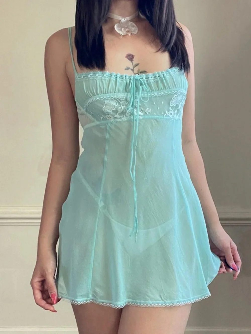 2002 Victorias Secret Aqua Silk babydoll slip dress